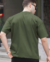 Men Olivegreen Round Neck Half Sleeve Flap Pocket T-shirt