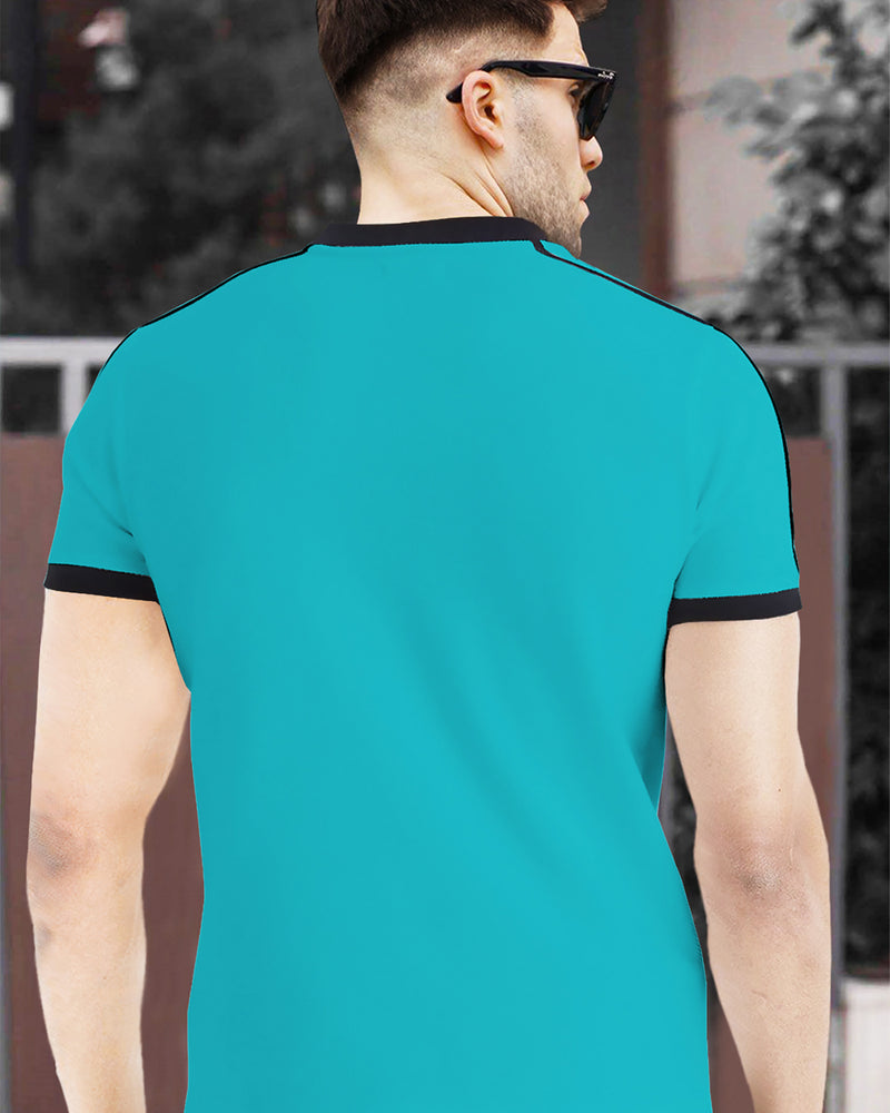 Men Royal Green Zip Neck Half Sleeve T-shirt