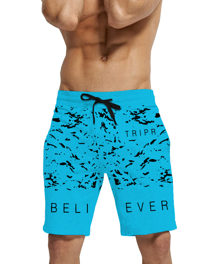 Men Slim Fit Skyblue Printed Shorts