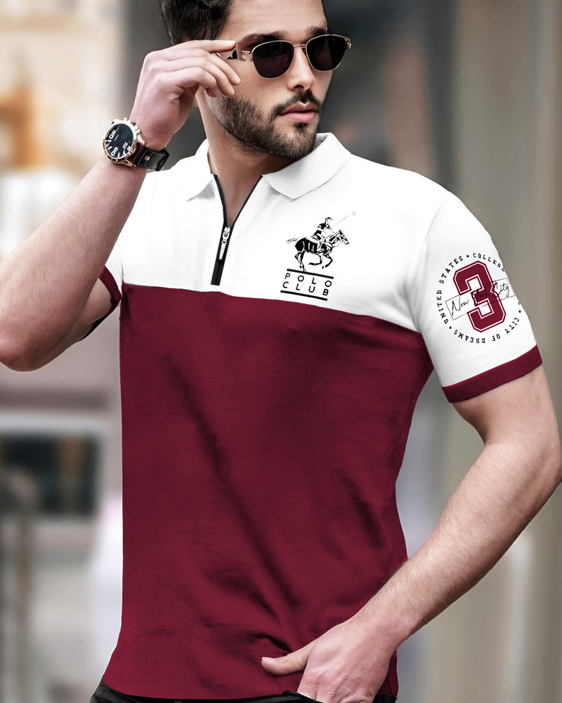 Men Polo White Maroon T-shirt