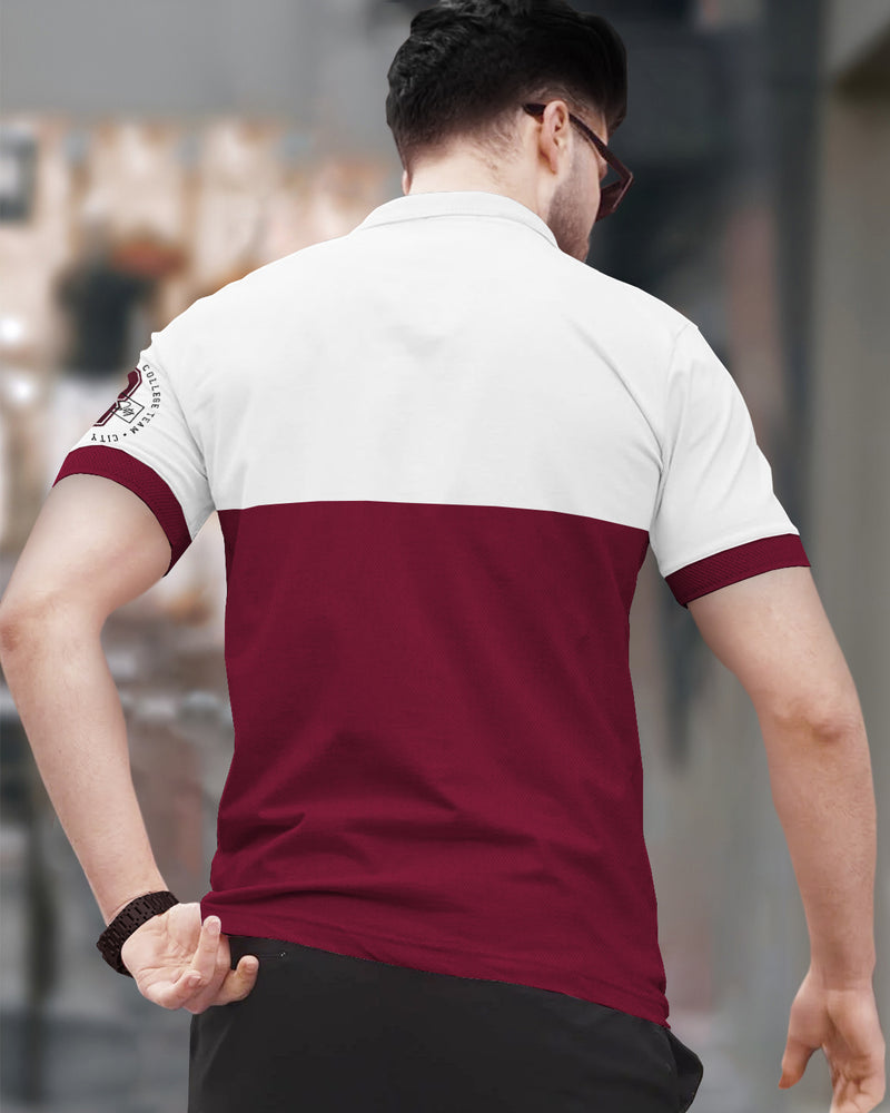 Men Polo White Maroon T-shirt