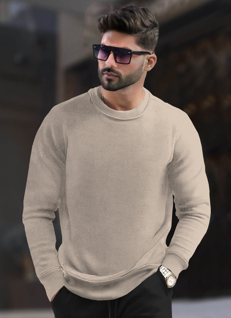 PLAIN BEIGE MEN REGULAR FIT CASUAL SWEATSHIRT