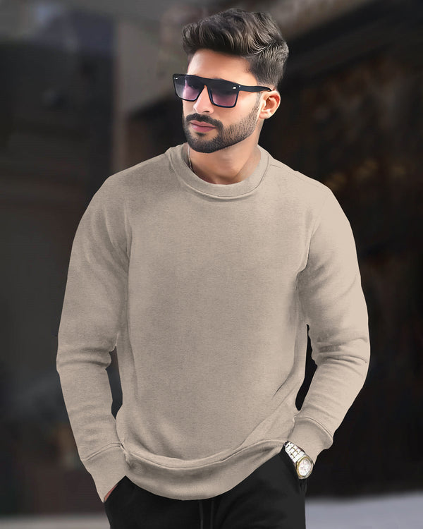 PLAIN BEIGE MEN REGULAR FIT CASUAL SWEATSHIRT