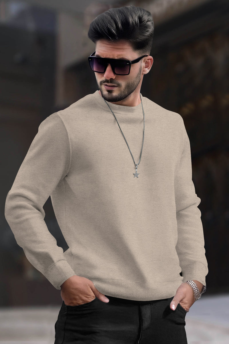 PLAIN BEIGE MEN REGULAR FIT CASUAL SWEATSHIRT