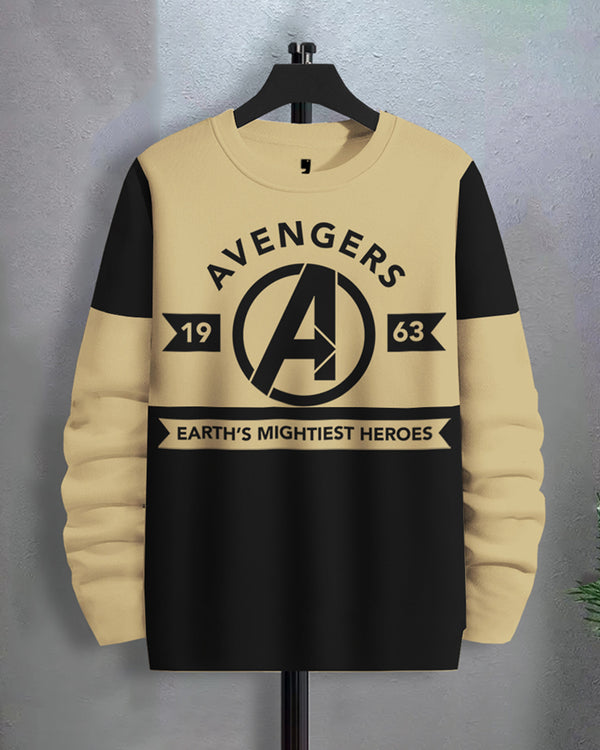 Avengers Logo Full Sleeve Beige Black Round Neck Tshirt