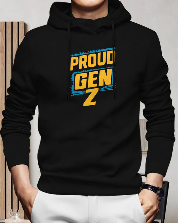 Mens GenZ Model Full Sleeve Hooded T-shirt / Black