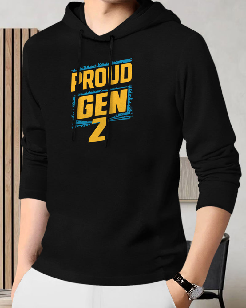 Mens GenZ Model Full Sleeve Hooded T-shirt / Black