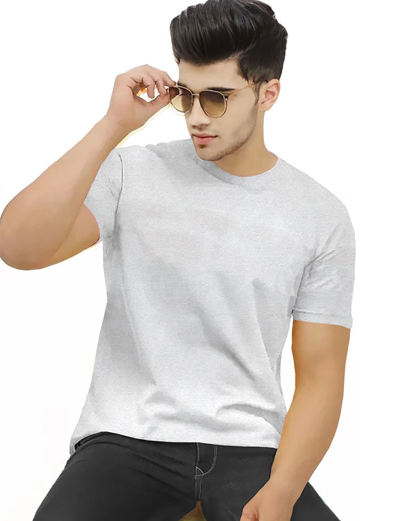 Plain Light Grey Men Regular Fit Round Neck Half Sleeve T-Shirt