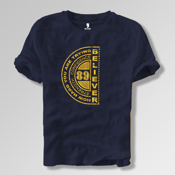 Men's Believe Printed Navy T-Shirt