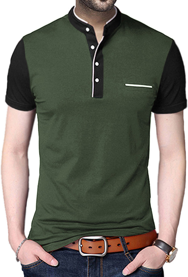 Olive Green black Half Sleeve T-Shirt.
