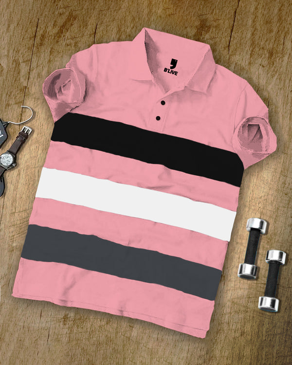 Men Half Sleeve Pick Striped Polo T-Shirt