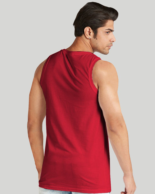 Men Red Typography Graphics Printed Vest