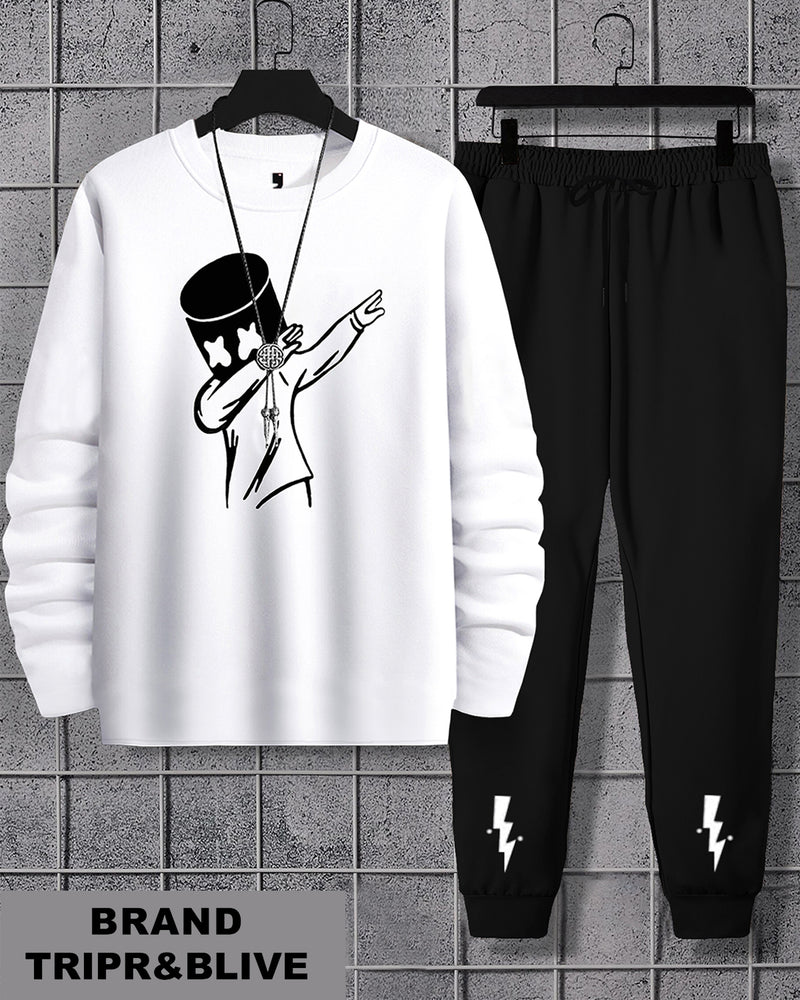 Men Marshmellow Printed White | Black Tracksuit