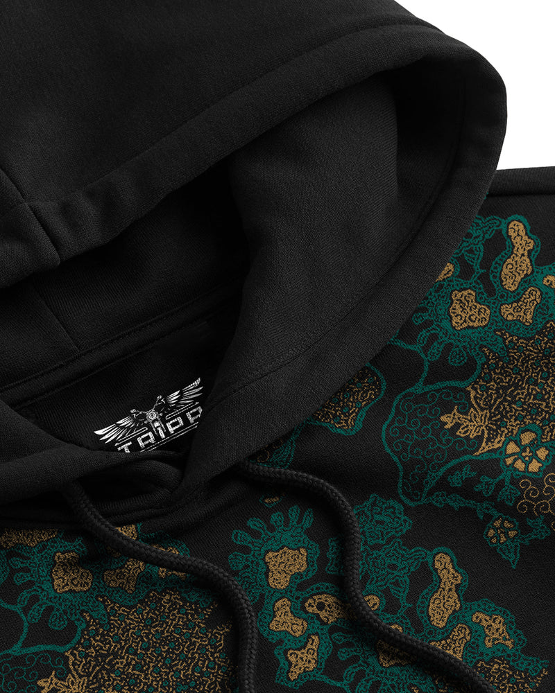 Men Black Floral Printed Hooded Sweatshirt