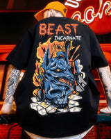 Men Oversized Beast Graphic Back Printed T-shirt
