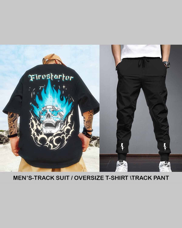 Men Tracksuit Set | Skull Printed Oversized T-Shirt | Black Trackpant