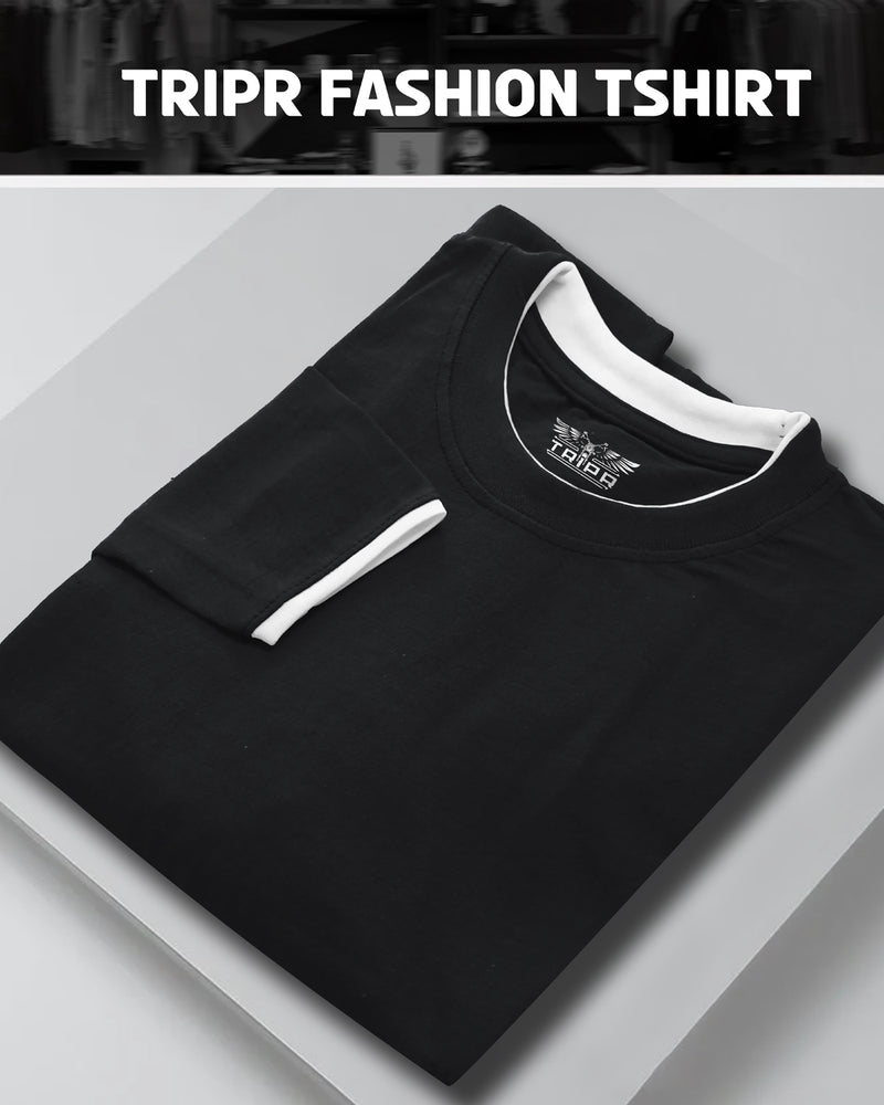 Men plain Black Full Sleeve T-shirt