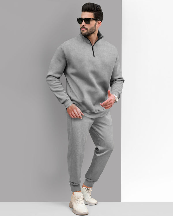 Tracksuit For Men High Neck Grey Sweatshirt  / Grey Plain Trackpant