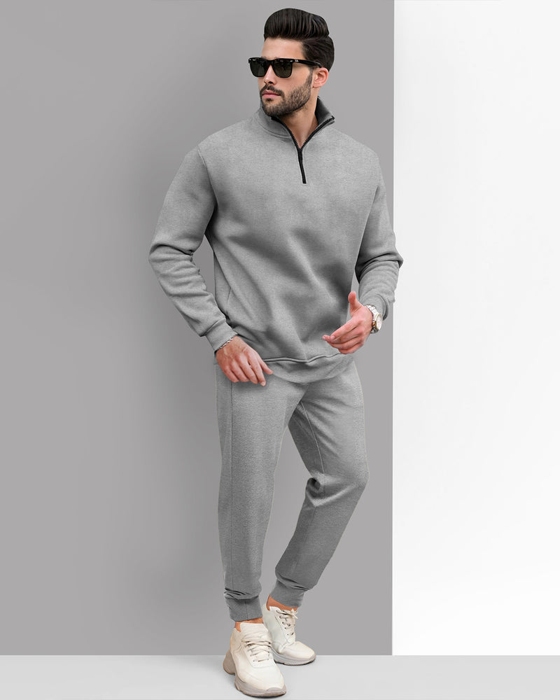 Tracksuit For Men High Neck Grey Sweatshirt  / Grey Plain Trackpant