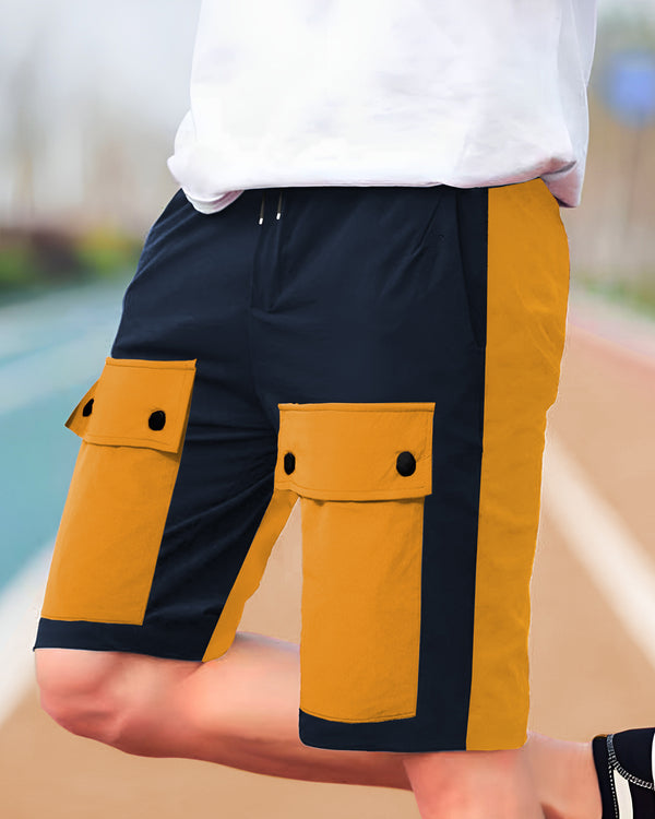 Men Colourblocked Multi-pocket Navy-Yellow Shorts