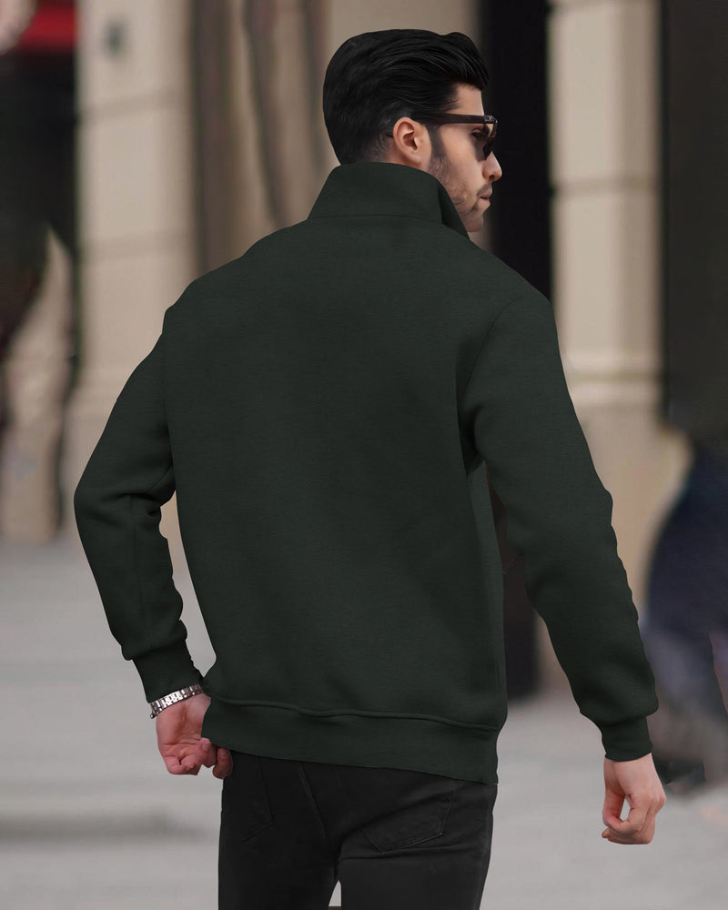 Men Zipper High Neck Olivegreen Sweatshirt