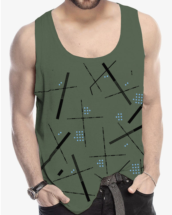 Men Olivegreen Abstract Design Printed Vest