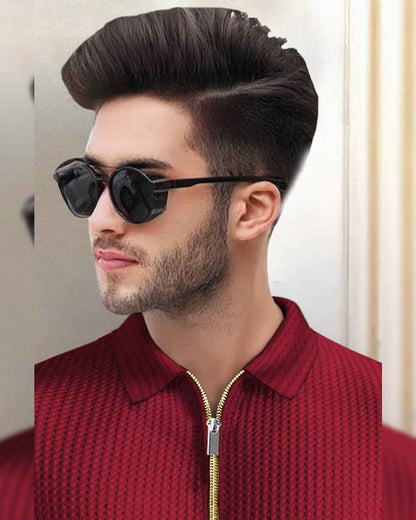 Mens Textured Half Sleeve Zipper Polo Fit Waffle Red T-shirt