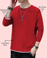 Men Full Sleeve Regular Fit T-shirt / Red