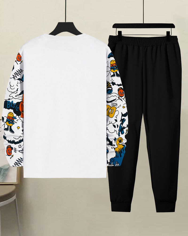 Men Comic Strip Printed White | Black Tracksuit