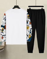 Men Comic Strip Printed White & Black Tracksuit