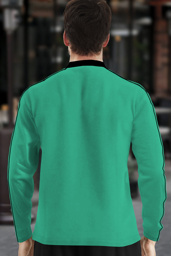 Men Mint Green Mandarin Collar Full Sleeve T-Shirt