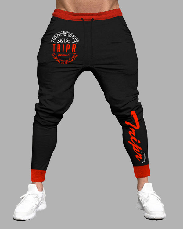 Black & Red Printed Men Track Pant