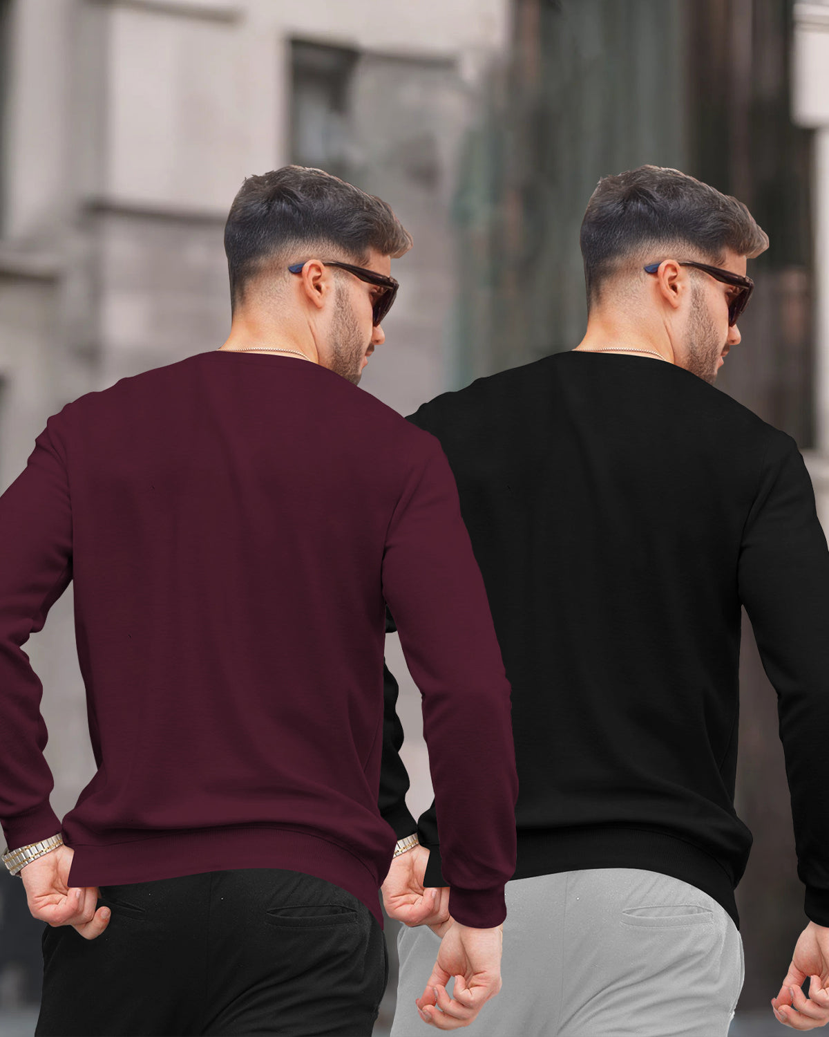 (Pack Of 2) Mens Round Neck Plain Winter Sweatshirts Maroon & Black