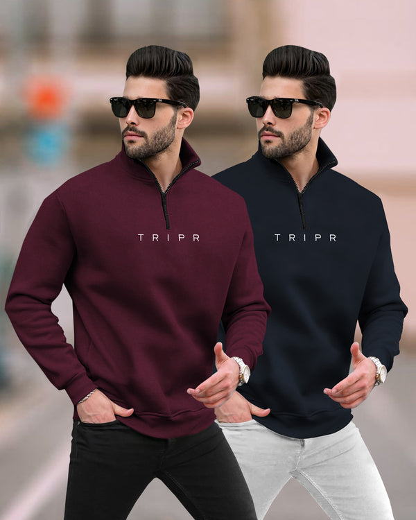 (Pack of 2) Mens Plain High Neck Sweatshirts / Multicolor