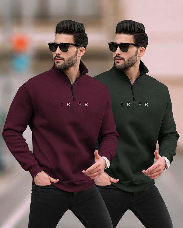 (Pack of 2) Mens Plain High Neck Sweatshirts / Multicolor