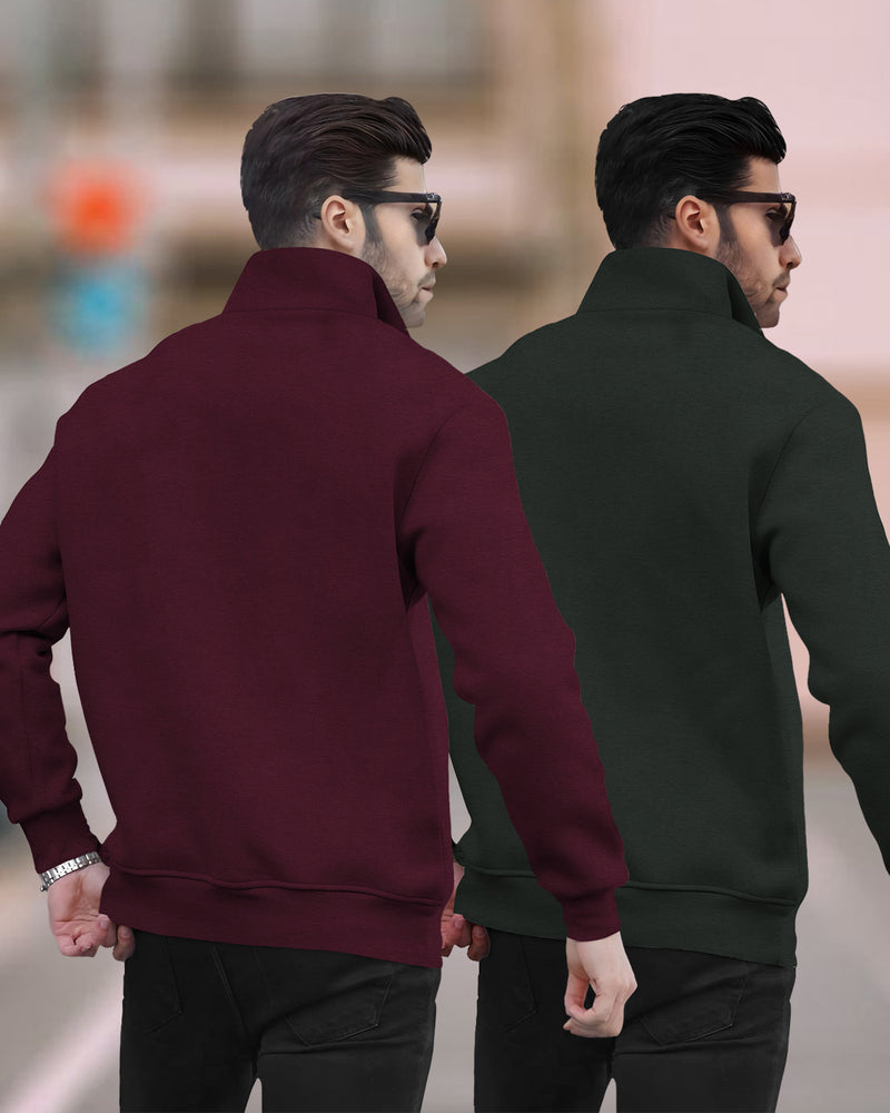 (Pack of 2) Mens Plain High Neck Sweatshirts / Multicolor