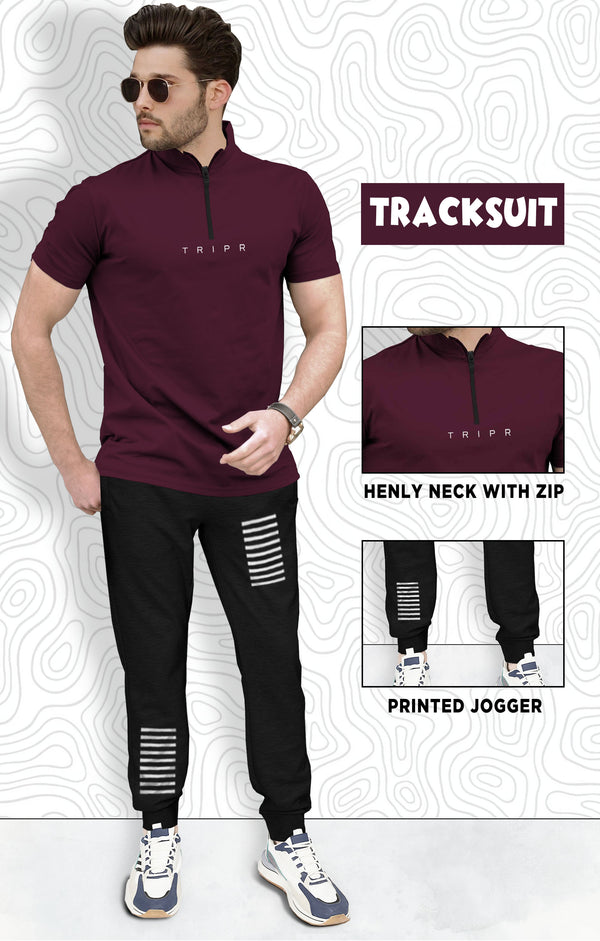 mens tracksuit - MAROON - BLACK