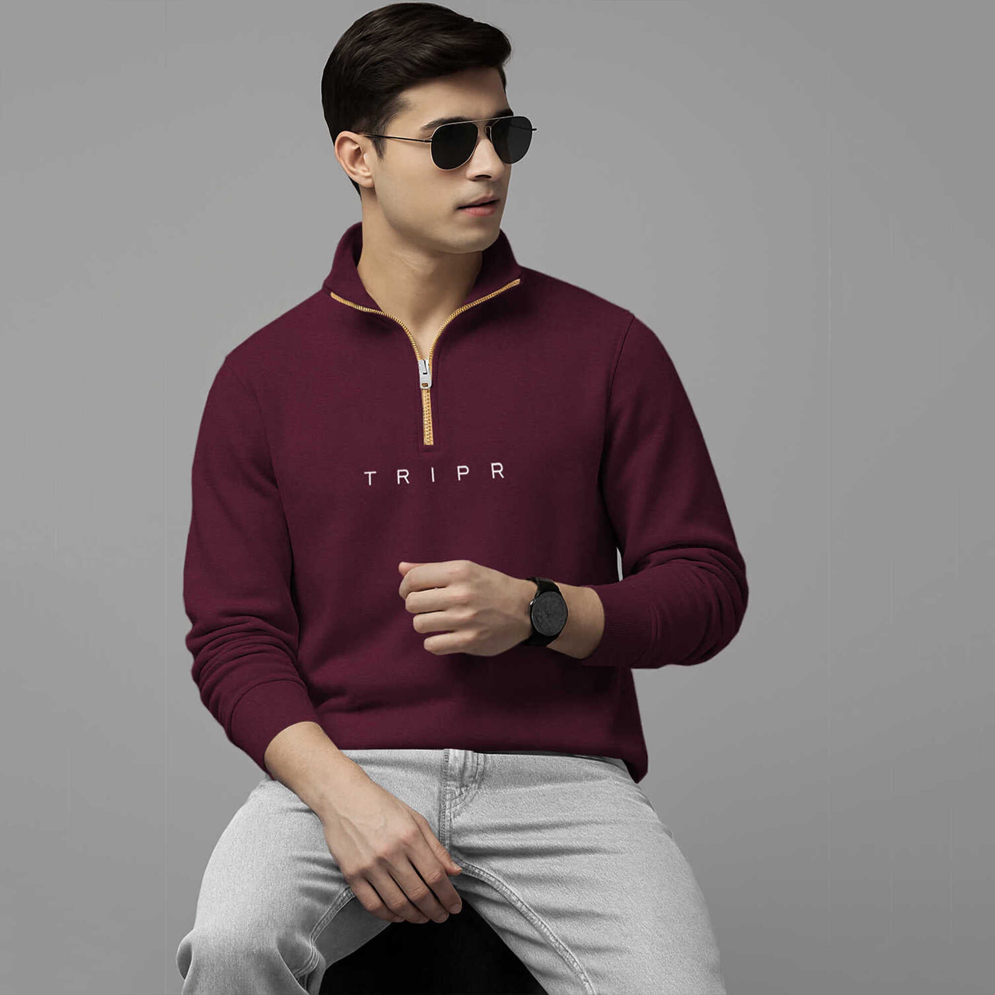 Men Full Sleeve High Neck Quarter Zip 5 Variants Sweatshirt