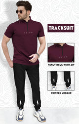 Mens tracksuit - High Neck MAROON Tshirt with BLACK Jogger