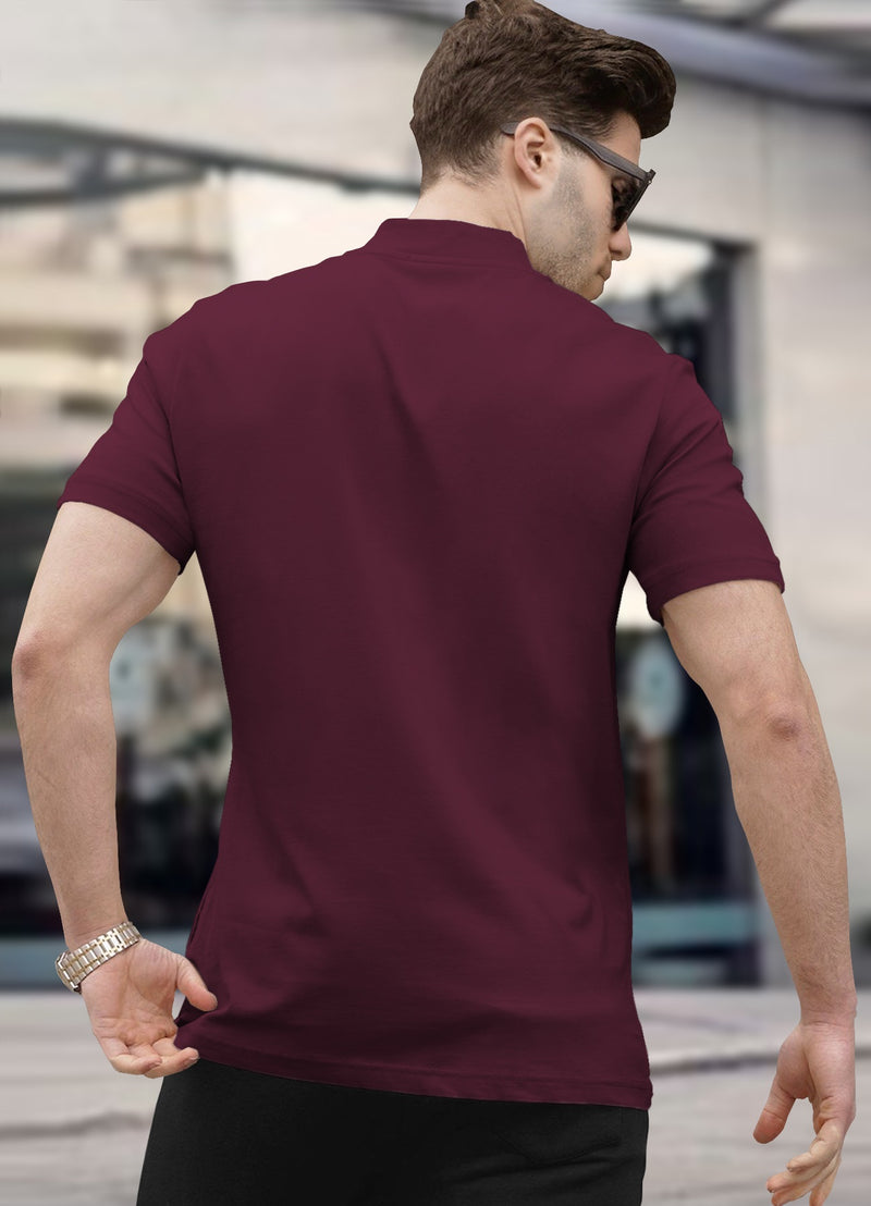 Mens tracksuit - High Neck MAROON Tshirt with BLACK Jogger