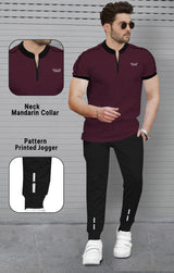 mens tracksuit MAROON - BLACK