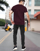 Mens Tracksuit - Half Sleeve Maroon t-shirt / Caharcoal Black Trackpant