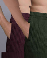 (Pack Of 2) Men Plain Waffle Shorts / Maroon & Olivegreen