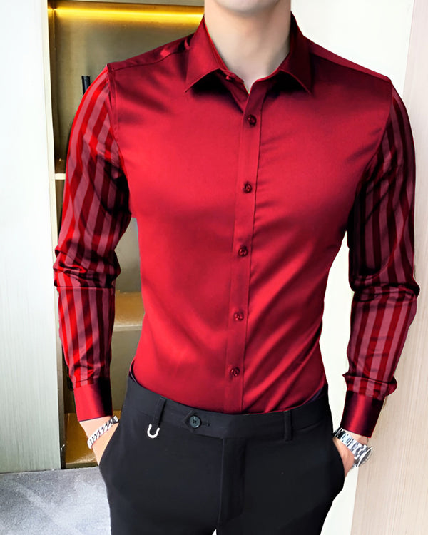 Stripe Printed Red Party Wear Shirt