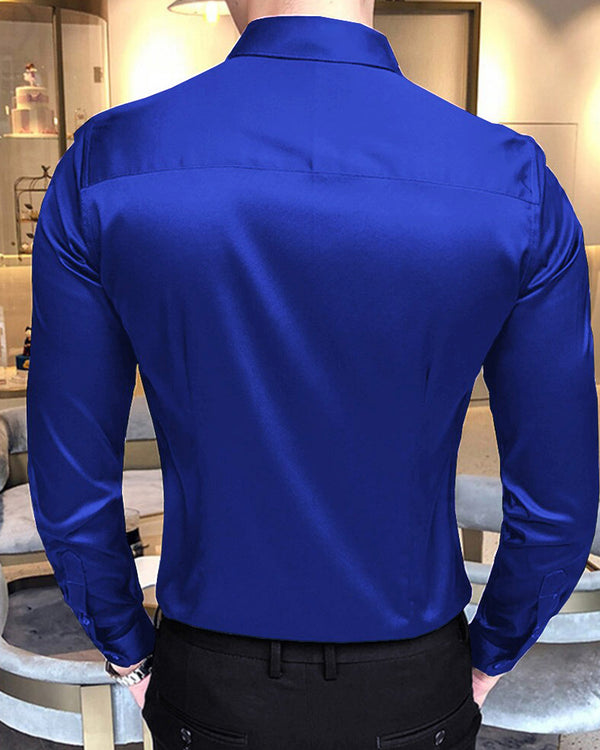 Gauze Printed Blue Party Wear Shirt