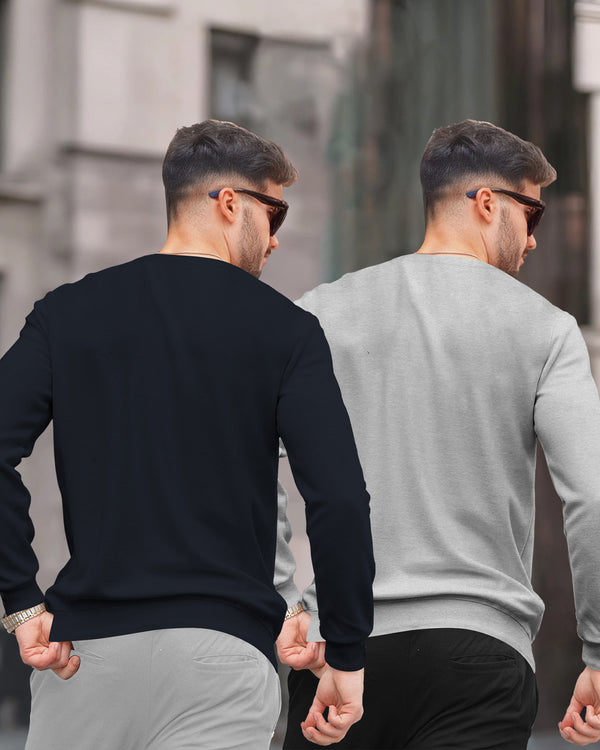 (Pack Of 2) Mens Round Neck Plain Winter Sweatshirt / Multicolour