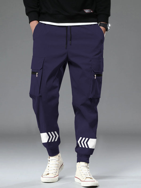 Men Navy Blue Printed Cargo Jogger