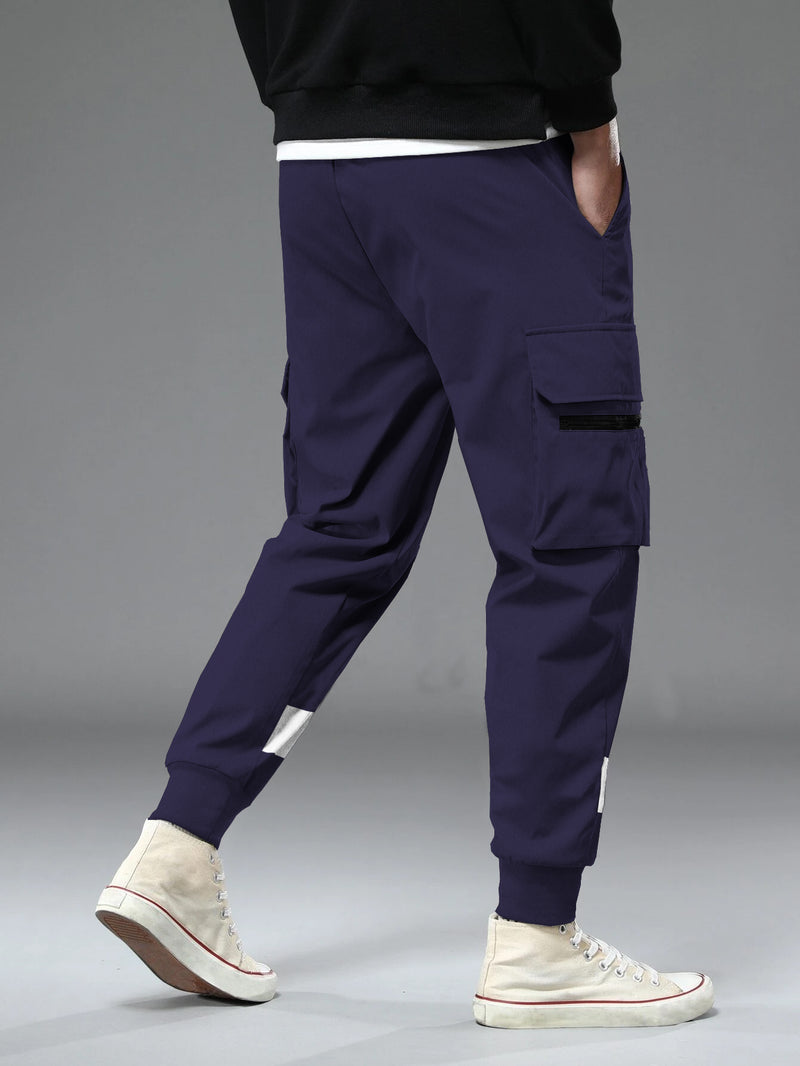 Men Navy Blue Printed Cargo Jogger