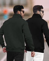 (Pack of 2) Mens Plain High Neck Sweatshirts - 6 Color Variants