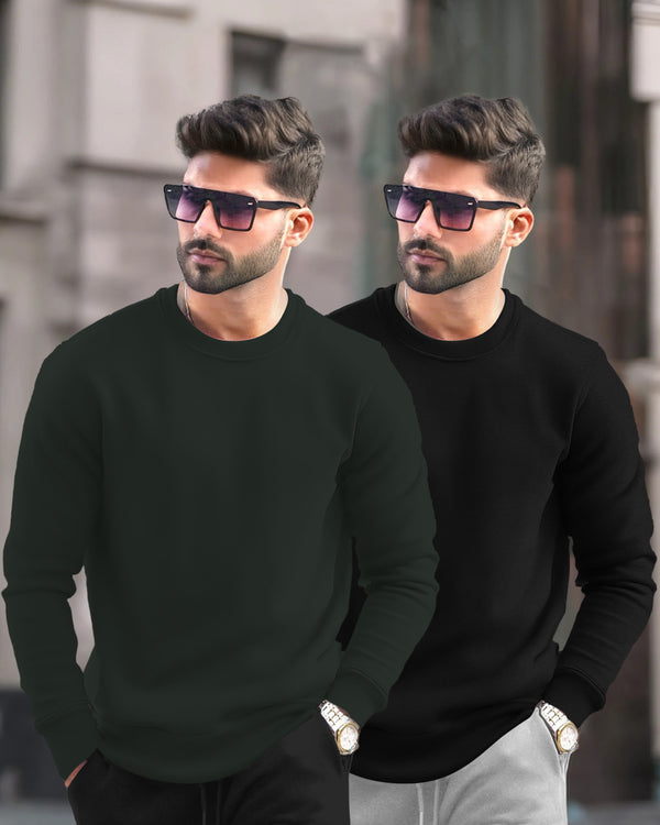 (Pack Of 2) Mens Round Neck Plain Winter Sweatshirt / Multicolour